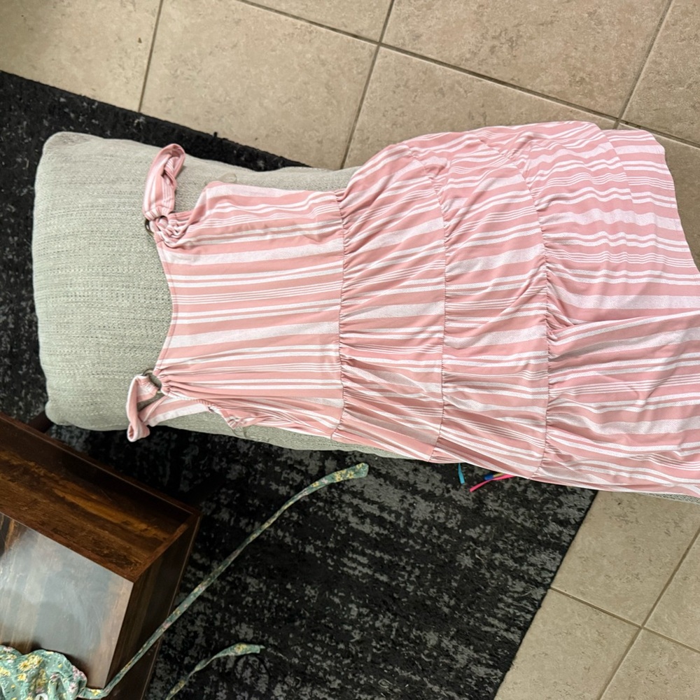 Pink and White Striped Sleeveless Dress